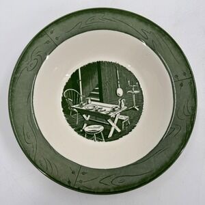 Royal Colonial Homestead Green Wood Grain Bowl Vintage 10"‎ Round Vegetable Bowl